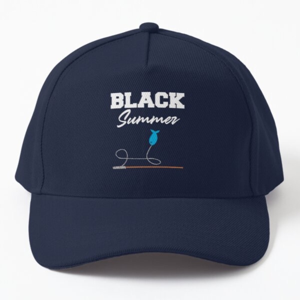 Black Summer fishing pole blue baseball cap